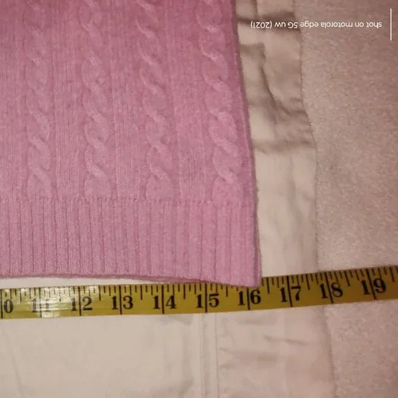 RALPH LAUREN 100% CASHMERE CABLE KNIT SHAWL COLLAR SWEATER PINK SIZE MEDIUM